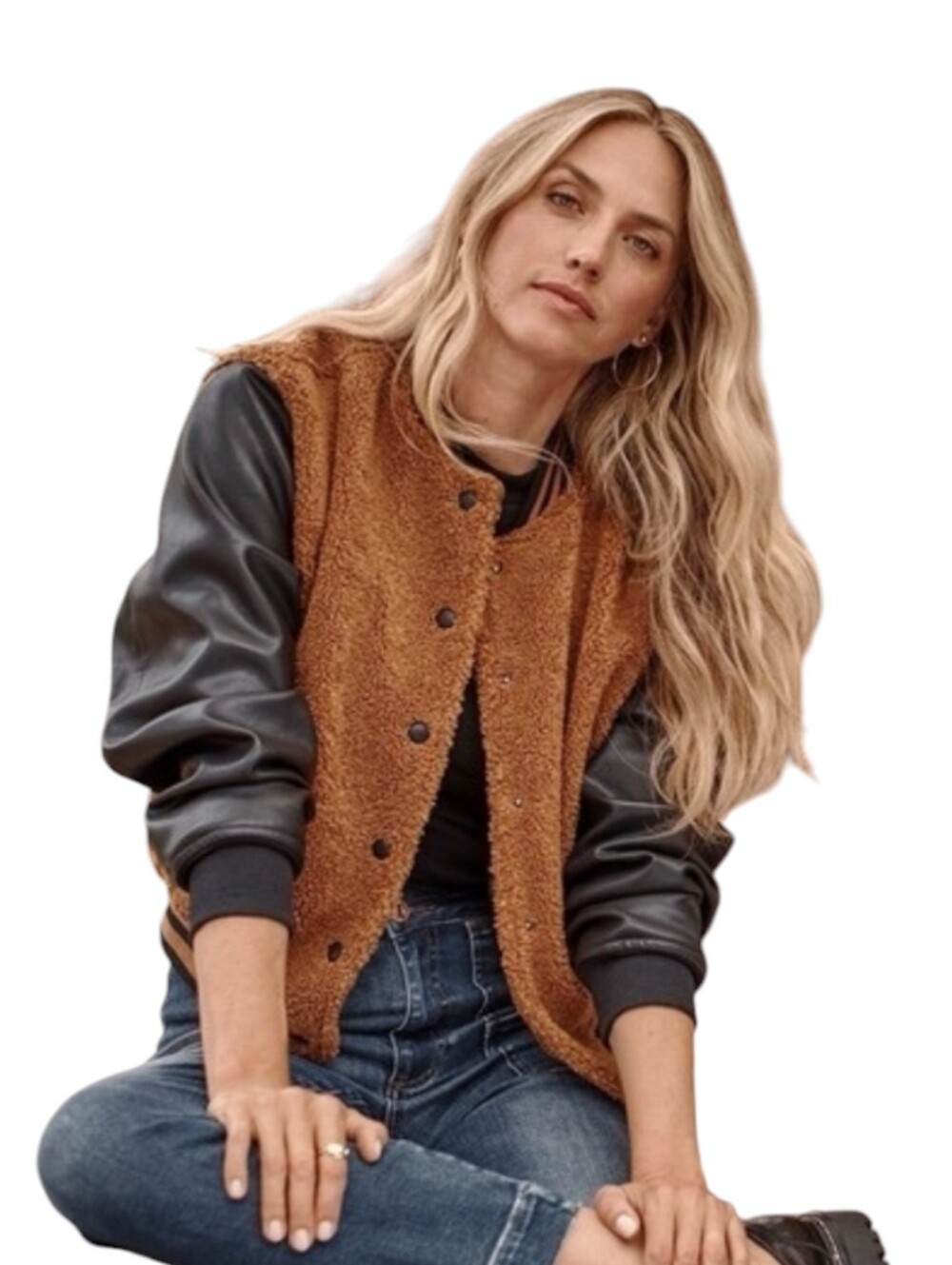 NWT BLANKNYC Sherpa Varsity Bomber Jacket Faux Leather Sleeves | M | Fall Winter